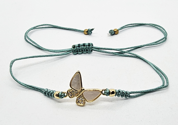 BRACCIALE TEMALI CON CORDINO COLORATO E MEDAGLIA IN METALLO GOLD PLATED CON ZIRCONI E MADREPERLA A FORMA DI FARFALLA - Image 5