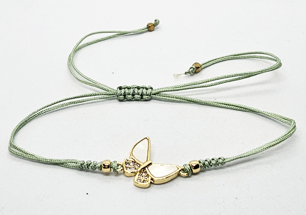 BRACCIALE TEMALI CON CORDINO COLORATO E MEDAGLIA IN METALLO GOLD PLATED CON ZIRCONI E MADREPERLA A FORMA DI FARFALLA - Image 6