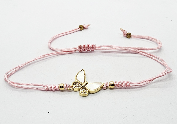 BRACCIALE TEMALI CON CORDINO COLORATO E MEDAGLIA IN METALLO GOLD PLATED CON ZIRCONI E MADREPERLA A FORMA DI FARFALLA - Image 7