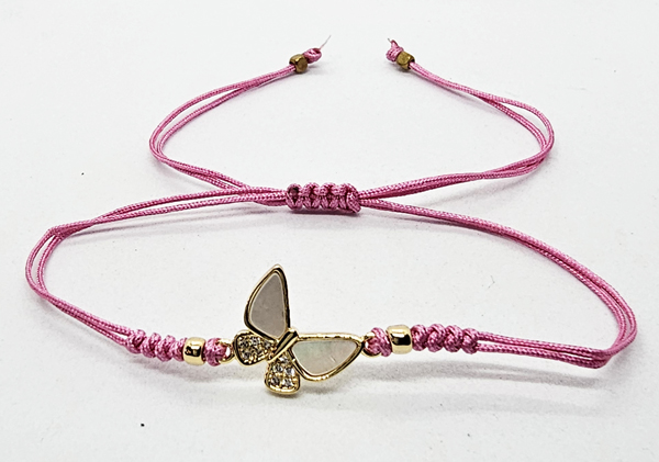 BRACCIALE TEMALI CON CORDINO COLORATO E MEDAGLIA IN METALLO GOLD PLATED CON ZIRCONI E MADREPERLA A FORMA DI FARFALLA - Image 8