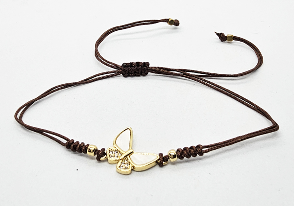 BRACCIALE TEMALI CON CORDINO COLORATO E MEDAGLIA IN METALLO GOLD PLATED CON ZIRCONI E MADREPERLA A FORMA DI FARFALLA - Image 9