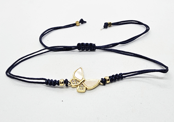 BRACCIALE TEMALI CON CORDINO COLORATO E MEDAGLIA IN METALLO GOLD PLATED CON ZIRCONI E MADREPERLA A FORMA DI FARFALLA - Image 10