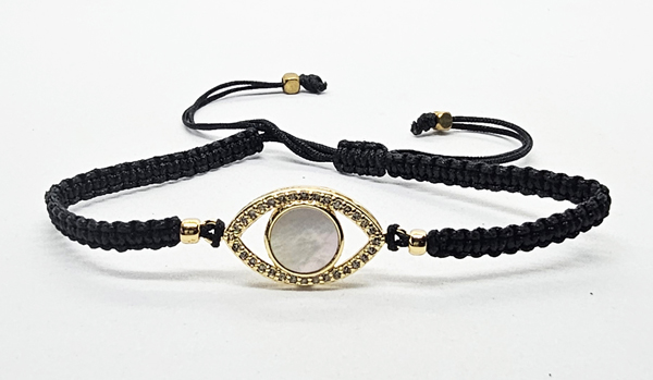 BRACCIALE FULL MACRAME' CON MEDAGLIA IN METALLO GOLD PLATED CON ZIRCONI OCCHIO CON MADREPERLA - Image 2