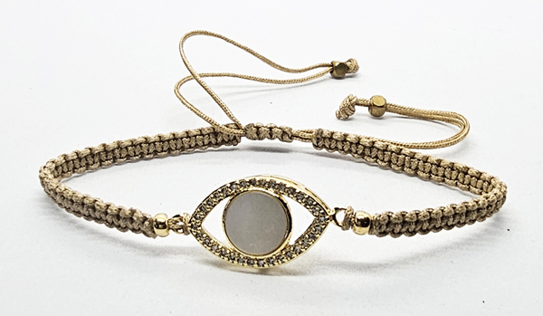 BRACCIALE FULL MACRAME' CON MEDAGLIA IN METALLO GOLD PLATED CON ZIRCONI OCCHIO CON MADREPERLA - Image 3