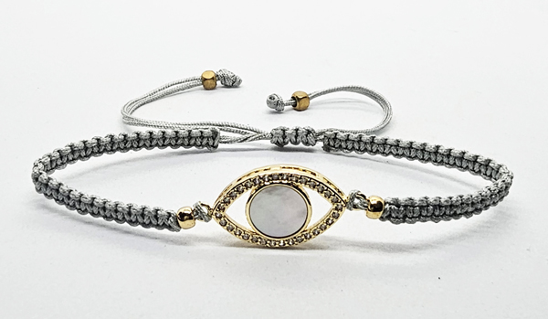 BRACCIALE FULL MACRAME' CON MEDAGLIA IN METALLO GOLD PLATED CON ZIRCONI OCCHIO CON MADREPERLA - Image 4