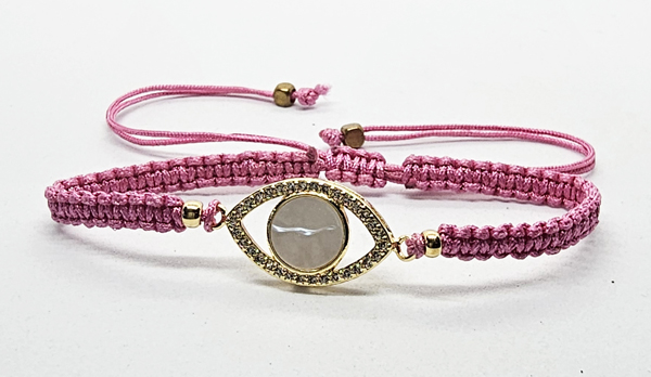 BRACCIALE FULL MACRAME' CON MEDAGLIA IN METALLO GOLD PLATED CON ZIRCONI OCCHIO CON MADREPERLA - Image 5