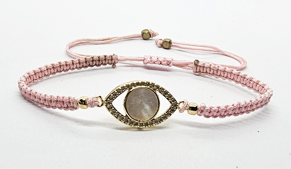 BRACCIALE FULL MACRAME' CON MEDAGLIA IN METALLO GOLD PLATED CON ZIRCONI OCCHIO CON MADREPERLA - Image 6
