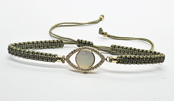 BRACCIALE FULL MACRAME' CON MEDAGLIA IN METALLO GOLD PLATED CON ZIRCONI OCCHIO CON MADREPERLA - Image 7