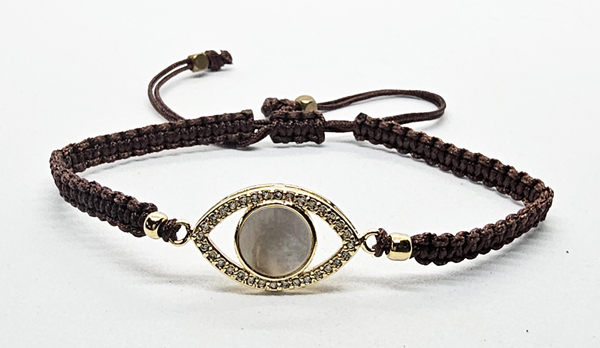 BRACCIALE FULL MACRAME' CON MEDAGLIA IN METALLO GOLD PLATED CON ZIRCONI OCCHIO CON MADREPERLA - Image 8