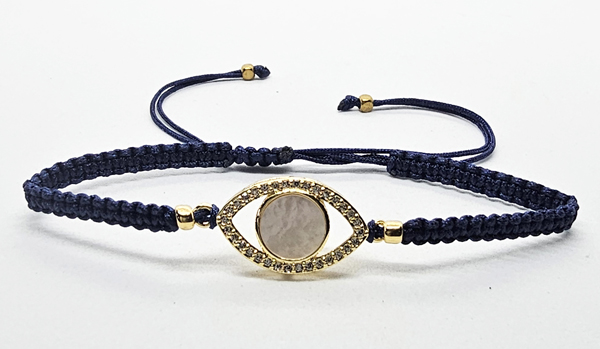 BRACCIALE FULL MACRAME' CON MEDAGLIA IN METALLO GOLD PLATED CON ZIRCONI OCCHIO CON MADREPERLA - Image 9
