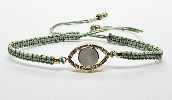 BRACCIALE FULL MACRAME' CON MEDAGLIA IN METALLO GOLD PLATED CON ZIRCONI OCCHIO CON MADREPERLA - Image 11