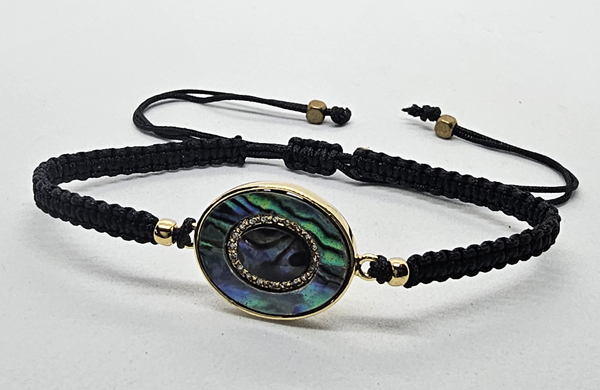 BRACCIALE FULL MACRAME' CON MEDAGLIA IN METALLO GOLD PLATED CON ZIRCONI E OVALE CONCHIGLIA ABALONE - Image 2