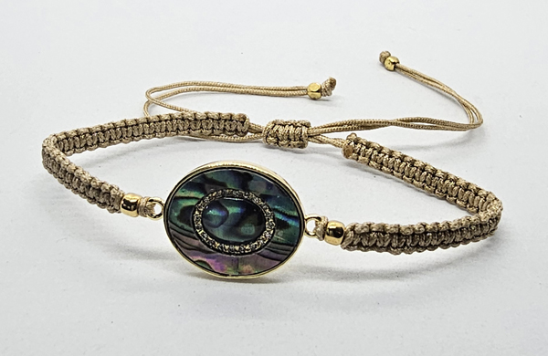 BRACCIALE FULL MACRAME' CON MEDAGLIA IN METALLO GOLD PLATED CON ZIRCONI E OVALE CONCHIGLIA ABALONE - Image 4
