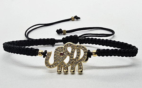 BRACCIALE FULL MACRAME' CON MEDAGLIA SU METALLO GOLD PLATED CON ZIRCONI ELEFANTE - Image 3