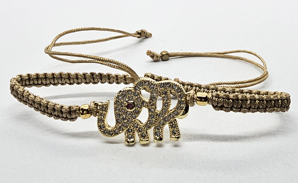 BRACCIALE FULL MACRAME' CON MEDAGLIA SU METALLO GOLD PLATED CON ZIRCONI ELEFANTE - Image 4