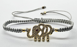 BRACCIALE FULL MACRAME' CON MEDAGLIA SU METALLO GOLD PLATED CON ZIRCONI ELEFANTE