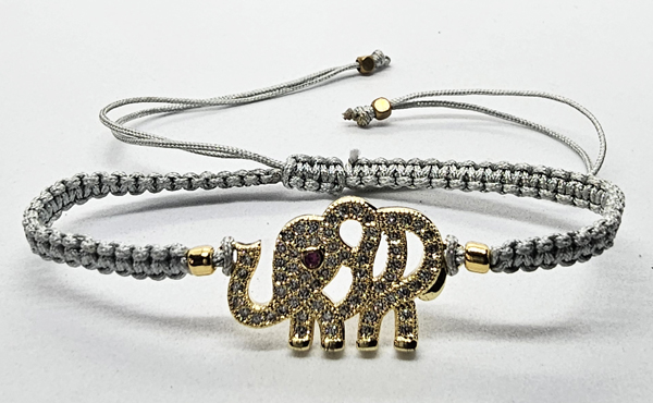 BRACCIALE FULL MACRAME' CON MEDAGLIA SU METALLO GOLD PLATED CON ZIRCONI ELEFANTE - Image 5