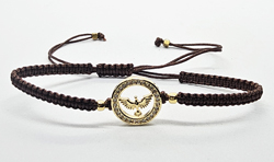 BRACCIALE FULL MACRAME' CON MEDAGLIA IN METALLO GOLD PLATED CON ZIRCONI E MADREPERLA AQUILA NEL CERCHIO