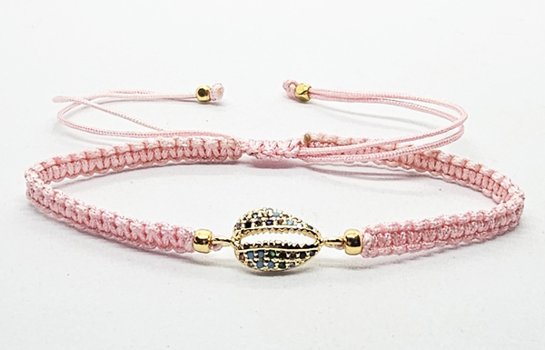 BRACCIALE FULL MACRAME' CON MEDAGLIA IN METALLO GOLD PLATED CON ZIRCONI CONCHIGLIA CAORI - Image 4