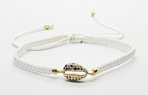 BRACCIALE FULL MACRAME' CON MEDAGLIA IN METALLO GOLD PLATED CON ZIRCONI CONCHIGLIA CAORI - Image 5