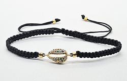 BRACCIALE FULL MACRAME' CON MEDAGLIA IN METALLO GOLD PLATED CON ZIRCONI CONCHIGLIA CAORI