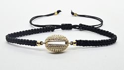 BRACCIALE FULL MACRAME' CON MEDAGLIA IN METALLO GOLD PLATED CON ZIRCONI E MADREPERLA AQUILA NEL CERCHIO