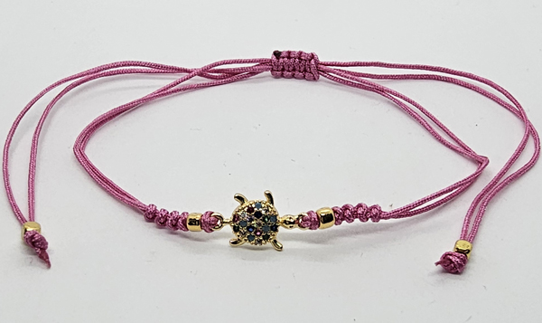 BRACCIALE TEMALI CON CORDINO COLORATO E MEDAGLIA IN METALLO GOLD PLATED CON ZIRCONI TARTARUGA MARINA - Image 3