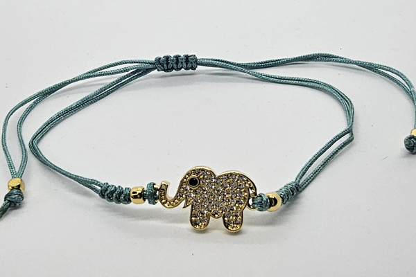 BRACCIALE TEMALI CON CORDINO COLORATO E MEDAGLIA IN METALLO GOLD PLATED CON ZIRCONI ELEFANTINO - Image 4