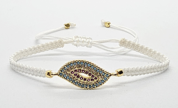 BRACCIALE FULL MACRAME' CON MEDAGLIA SU METALLO GOLD PLATED CON ZIRCONI DEVIL EYE - Image 6