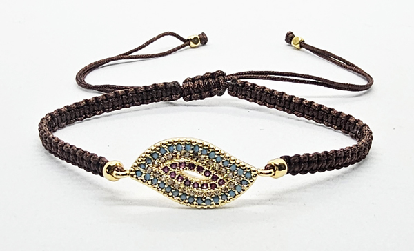 BRACCIALE FULL MACRAME' CON MEDAGLIA SU METALLO GOLD PLATED CON ZIRCONI DEVIL EYE - Image 7