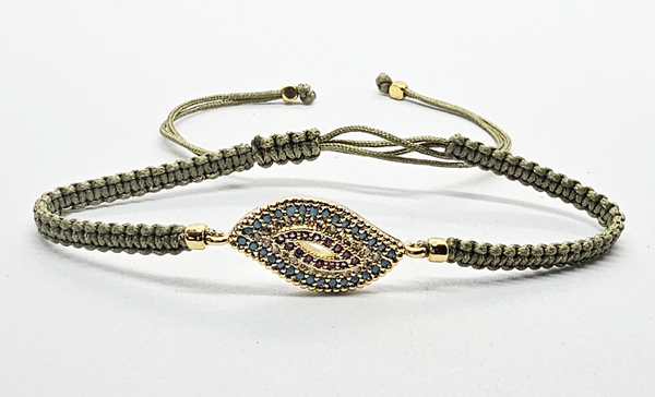 BRACCIALE FULL MACRAME' CON MEDAGLIA SU METALLO GOLD PLATED CON ZIRCONI DEVIL EYE - Image 8