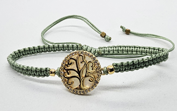BRACCIALE FULL MACRAME' CON MEDAGLIA ALBERO DELLA VITA IN METALLO SMALTATO GOLD PLATED CON ZIRCONI E MADREPERLA - Image 2