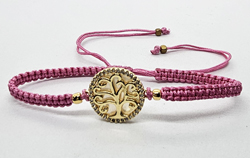 BRACCIALE FULL MACRAME' CON MEDAGLIA ALBERO DELLA VITA IN METALLO SMALTATO GOLD PLATED CON ZIRCONI E MADREPERLA