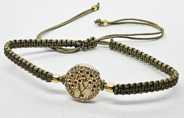 BRACCIALE FULL MACRAME' CON MEDAGLIA ALBERO DELLA VITA IN METALLO SMALTATO GOLD PLATED CON ZIRCONI E MADREPERLA - Image 2
