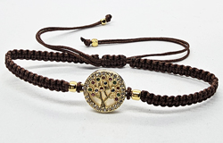 BRACCIALE FULL MACRAME' CON MEDAGLIA ALBERO DELLA VITA IN METALLO SMALTATO GOLD PLATED CON ZIRCONI E MADREPERLA