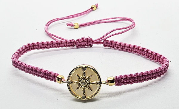 BRACCIALE FULL MACRAME' CON MEDAGLIA ROSA DEI VENTI IN METALLO SMALTATO GOLD PLATED CON ZIRCONI E MADREPERLA - Image 2