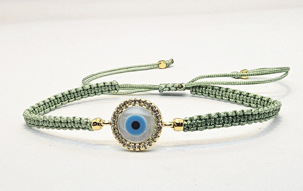 BRACCIALE FULL MACRAME' CON MEDAGLIA DEVIL EYE IN METALLO SMALTATO GOLD PLATED CON ZIRCONI E MADREPERLA - Image 3