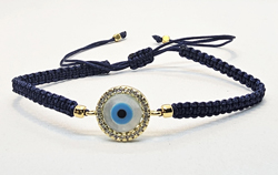 BRACCIALE FULL MACRAME' CON MEDAGLIA DEVIL EYE IN METALLO SMALTATO GOLD PLATED CON ZIRCONI E MADREPERLA