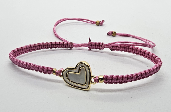 BRACCIALE FULL MACRAME' CON MEDAGLIA CUORE IN METALLO SMALTATO GOLD PLATED CON ZIRCONI E MADREPERLA - Image 2