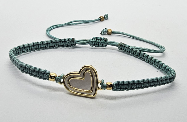BRACCIALE FULL MACRAME' CON MEDAGLIA CUORE IN METALLO SMALTATO GOLD PLATED CON ZIRCONI E MADREPERLA - Image 3