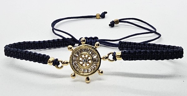 BRACCIALE FULL MACRAME' CON MEDAGLIA A FORMA DI TIMONE IN METALLO SMALTATO GOLD PLATED CON ZIRCONI - Image 3