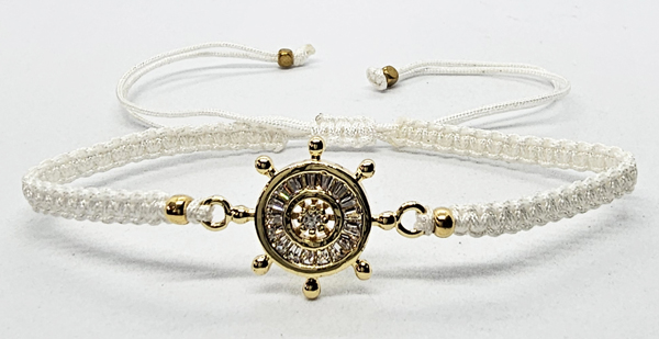 BRACCIALE FULL MACRAME' CON MEDAGLIA A FORMA DI TIMONE IN METALLO SMALTATO GOLD PLATED CON ZIRCONI - Image 4