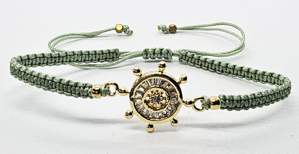 BRACCIALE FULL MACRAME' CON MEDAGLIA A FORMA DI TIMONE IN METALLO SMALTATO GOLD PLATED CON ZIRCONI - Image 5