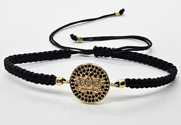BRACCIALE FULL MACRAME' CON MEDAGLIA FIORE DI LOTO IN METALLO GOLD PLATED CON ZIRCONI - Image 2