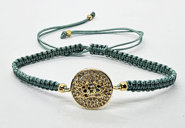 BRACCIALE FULL MACRAME' CON MEDAGLIA FIORE DI LOTO IN METALLO GOLD PLATED CON ZIRCONI - Image 4