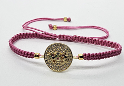 BRACCIALE FULL MACRAME' CON MEDAGLIA FIORE DI LOTO IN METALLO GOLD PLATED CON ZIRCONI