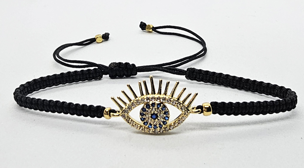 BRACCIALE FULL MACRAME' CON MEDAGLIA DEVIL EYE IN METALLO GOLD PLATED CON ZIRCONI - Image 2