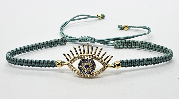 BRACCIALE FULL MACRAME' CON MEDAGLIA DEVIL EYE IN METALLO GOLD PLATED CON ZIRCONI - Image 3
