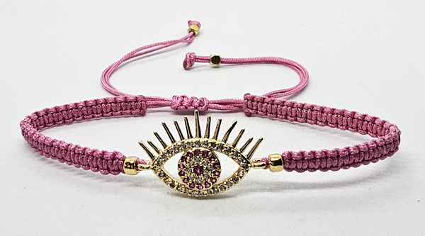 BRACCIALE FULL MACRAME' CON MEDAGLIA DEVIL EYE IN METALLO GOLD PLATED CON ZIRCONI - Image 4