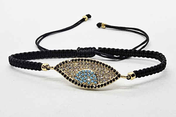 BRACCIALE FULL MACRAME' CON MEDAGLIA DEVIL EYE IN METALLO GOLD PLATED CON ZIRCONI - Image 2